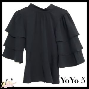 ♥️ $  (3/$15) YoYo5:Size:S/ Black Tiered slSleeve Peplum Blouse